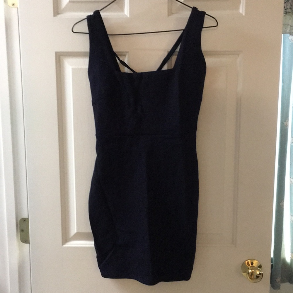 Solemio Navy Blue bodycon dress strappy back